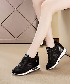 A GS19 Giày độn gót 7CM sneaker giá rẻ phong cách thể thao mẫu mới Hàn Quốc màu đen cao cấp chính hãng